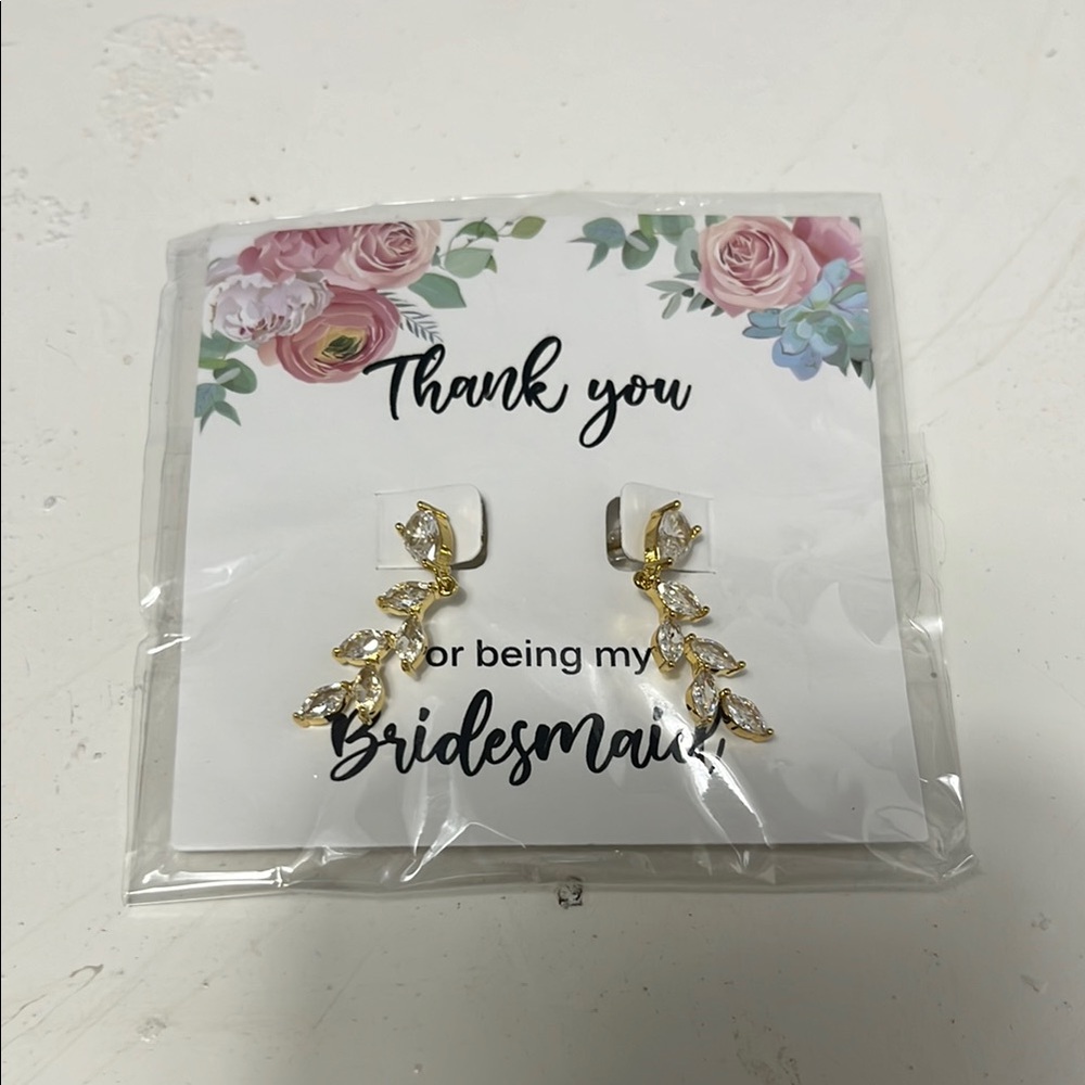 Elegant Gold Leaf Earrings “Thank You for being my bridesmaid”